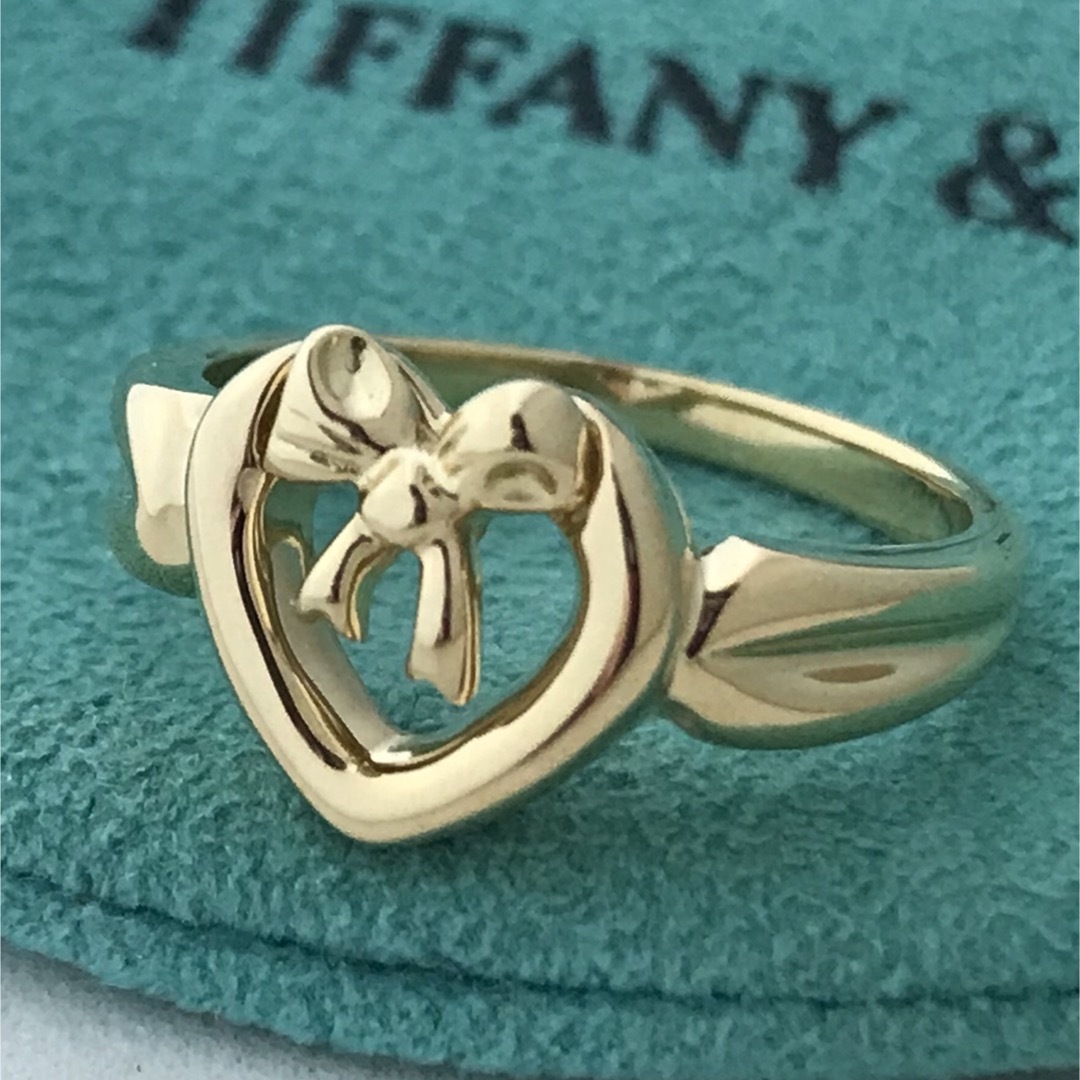 Tiffany K18YG ハートウィズボウ リング12号美品