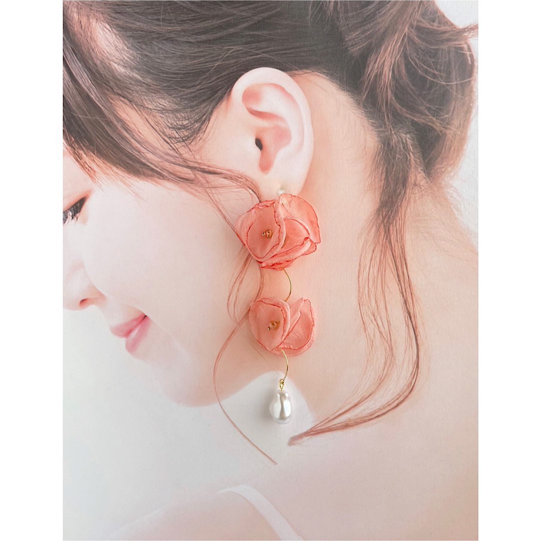 No.705　chiffon*　ブライダル　結婚式　ピアス　イヤリング　シフォン ハンドメイドのアクセサリー(ピアス)の商品写真