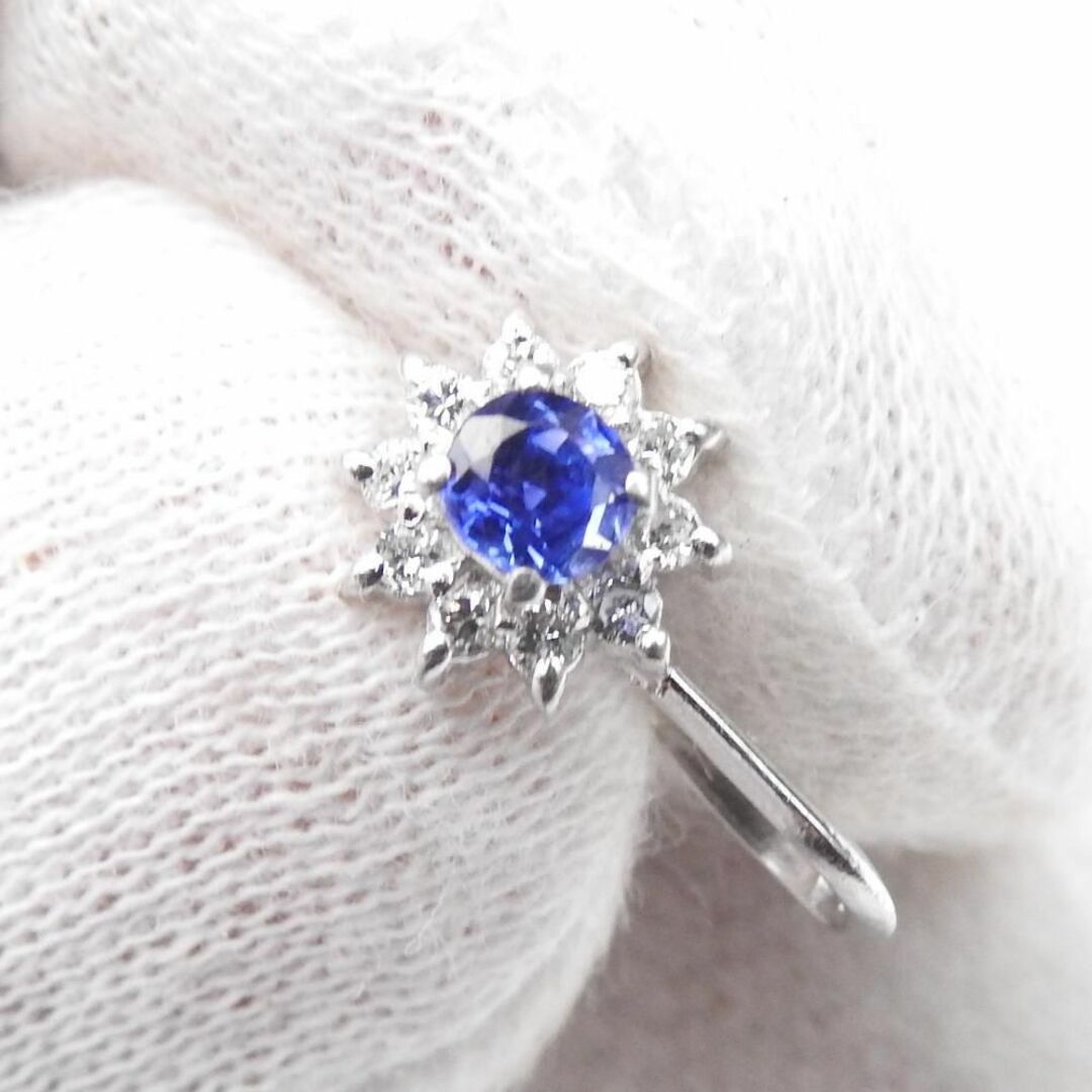 美品 PT900 イヤリング サファイア0.300ct ×2 D0.12ct×2