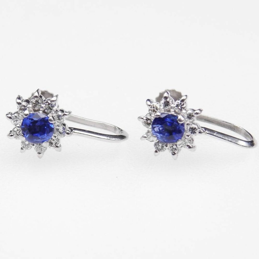 美品 PT900 イヤリング サファイア0.300ct ×2 D0.12ct×2