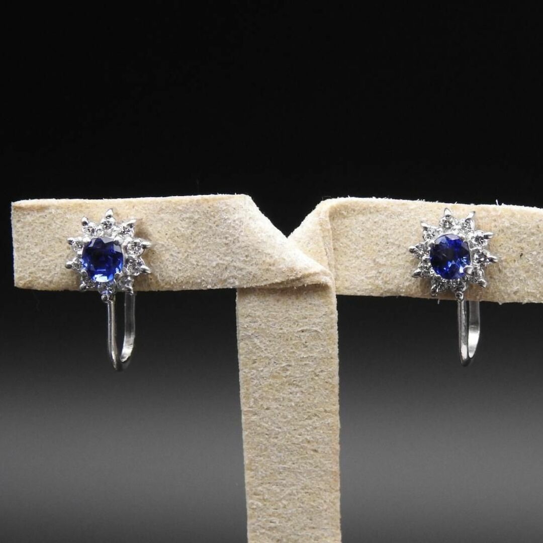 美品 PT900 イヤリング サファイア0.300ct ×2 D0.12ct×2