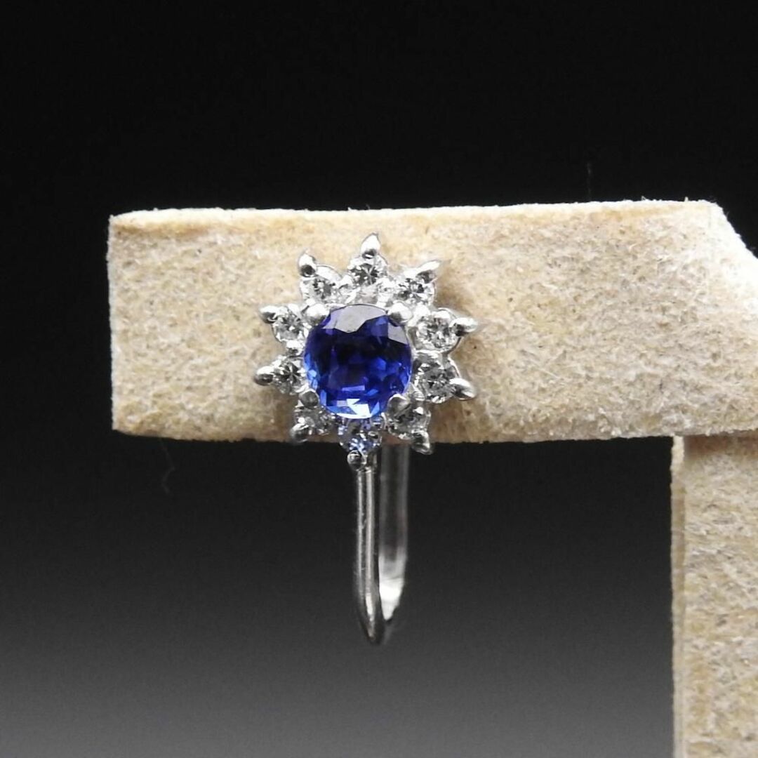 美品 PT900 イヤリング サファイア0.300ct ×2 D0.12ct×2
