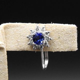 美品 PT900 イヤリング サファイア0.300ct ×2 D0.12ct×2