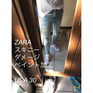 ザラ(ZARA)のZARA スキニー　ダメージ&ペイント加工(デニム/ジーンズ)