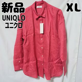 ユニクロ(UNIQLO)の新品 未使用 ユニクロ プレミアムリネンシャツ 長袖 XL ピンク(シャツ/ブラウス(長袖/七分))