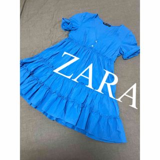 ザラ(ZARA)の美品　ZARA ザラ　ワンピース　ティアード　ビジュー　ブルー　人気　完売(ひざ丈ワンピース)