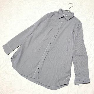 ユニクロ(UNIQLO)のユニクロ レディース【M】ストライプシャツ♡綿100% カジュアル♡白 薄茶(シャツ/ブラウス(長袖/七分))