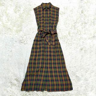 アルアバイル(allureville)の完売品✨アルアバイル　ダークチェックリネンワンピース　ベルト付(ロングワンピース/マキシワンピース)