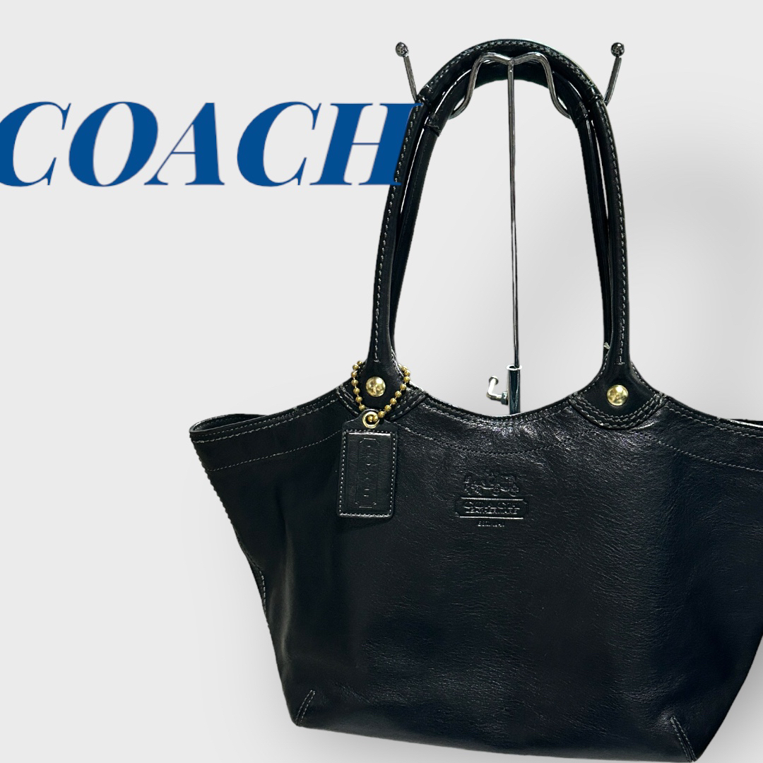 COACH - 美品 COACH レザー トートバッグ ブラック ロゴ型押しの通販