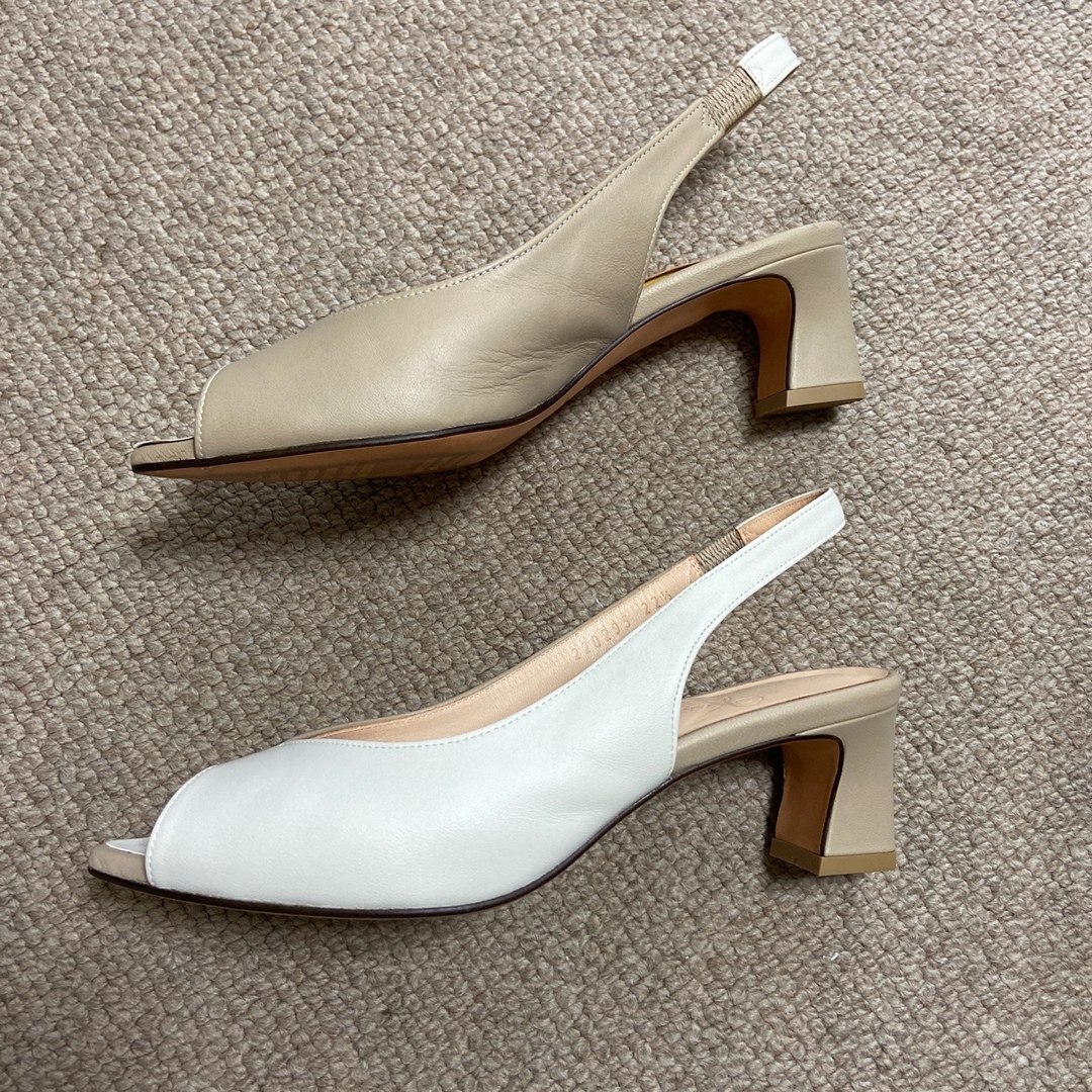 銀座かねまつ】美品!オープントゥ パンプス ヒール 22.5㎝ ベージュ