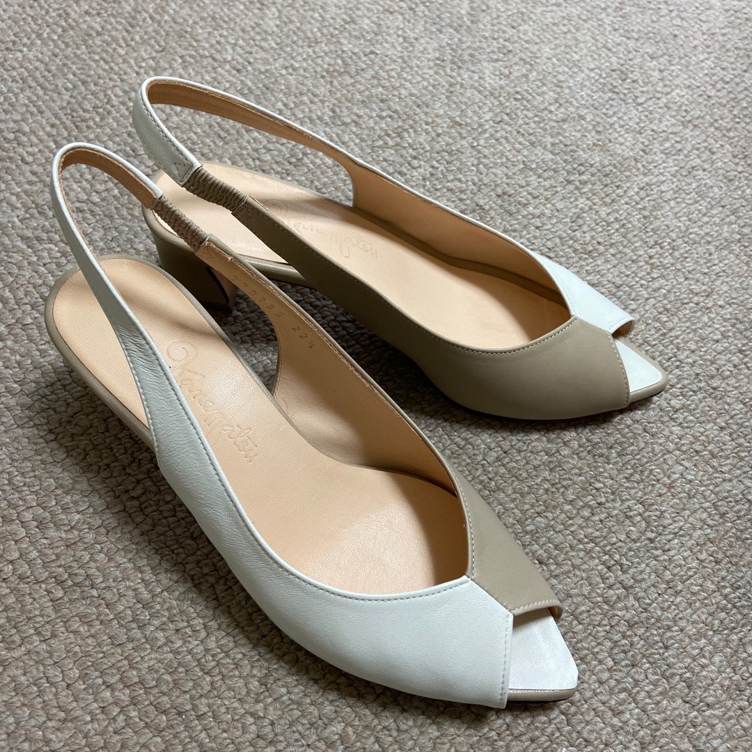 銀座かねまつ】美品!オープントゥ パンプス ヒール 22.5㎝ ベージュ