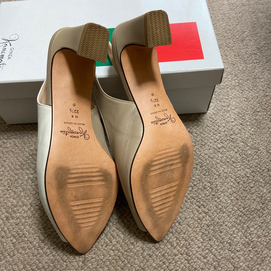 銀座かねまつ】美品!オープントゥ パンプス ヒール 22.5㎝ ベージュ