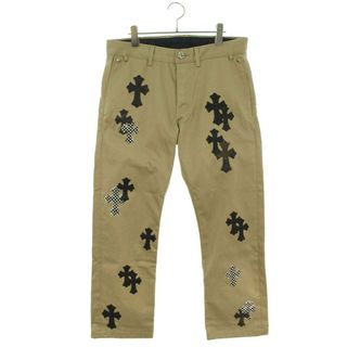 クロムハーツ  CHINOS CEM CRS PTCH クロスパッチ付きレザー切替チノロングパンツ メンズ 32インチ