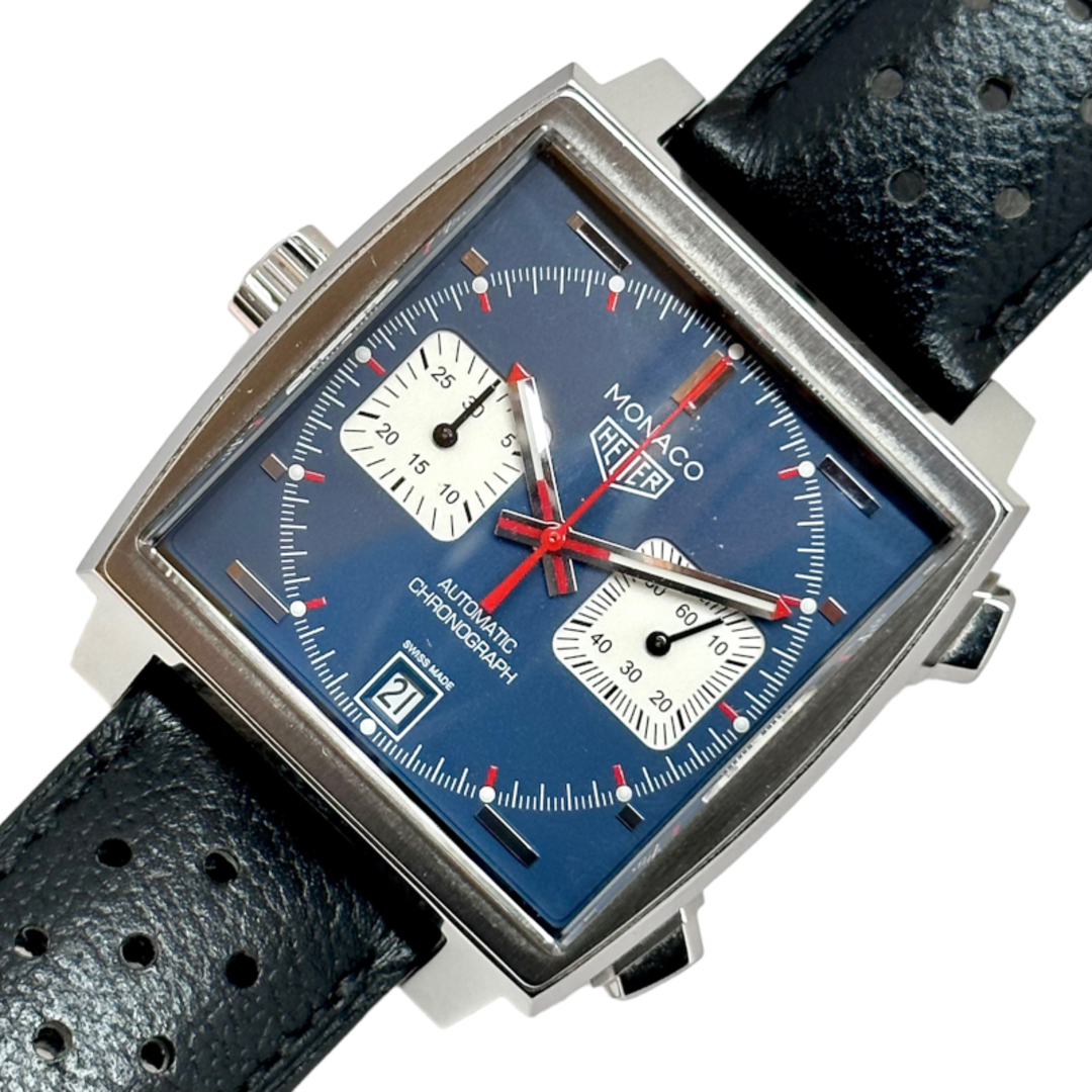 タグ・ホイヤー TAG HEUER モナコ キャリバー11 クロノグラフ スティーブ・マックイーン ブルー/シルバー文字盤 CAW211P.FC6356 ブルー/シルバー SS/レザーベルト（ブラック） 自動巻き メンズ 腕時計時計