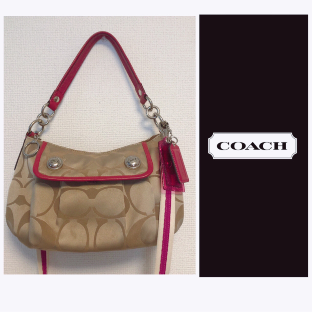 COACH コーチ シグネチャー 2wayショルダーバッグ レザー ピンク レア