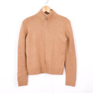 バーバリーブルーレーベル(BURBERRY BLUE LABEL)のバーバリーブルーレーベル ニットジャケット フルジップ ハイネック ウール100％ レディース Mサイズ ブラウン BURBERRY BLUE LABEL(ニット/セーター)