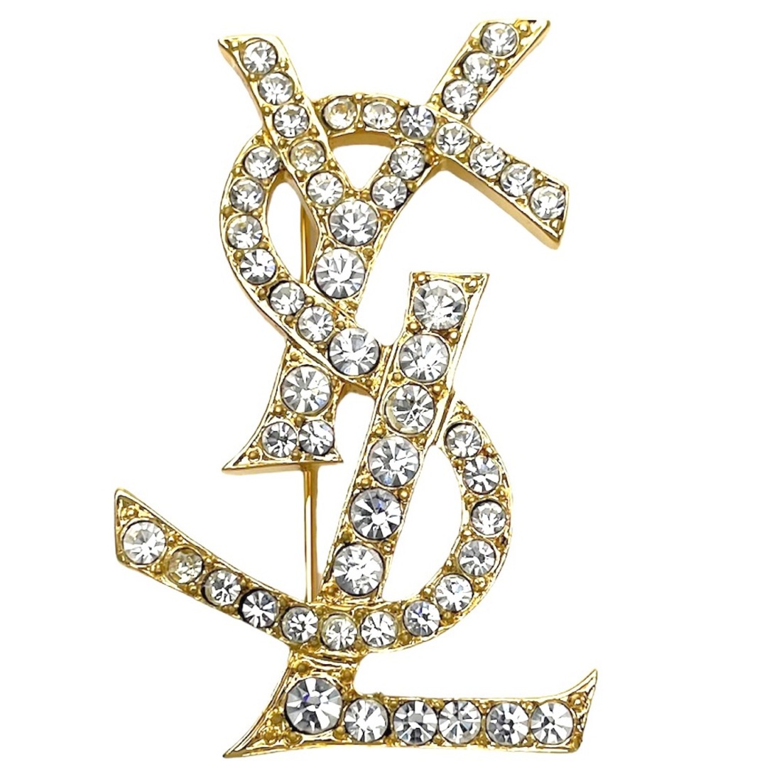 YVES SAINT LAURENT イヴ・サンローラン ブローチ アクセサリー YSLロゴ ゴールド ファッションアイテム ラインストーン    レディース 約13g 定番 美品【品】