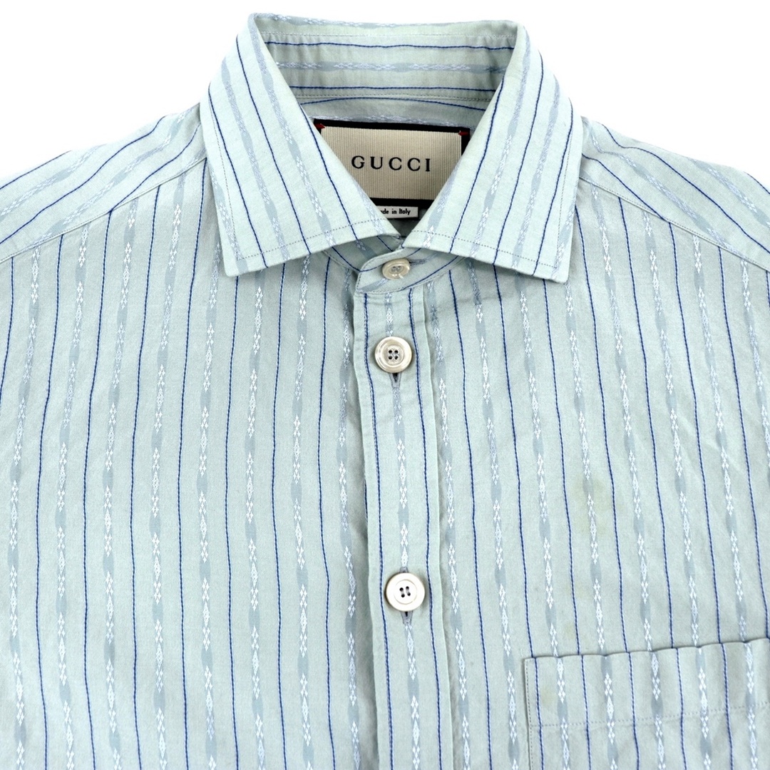 Gucci - グッチ 19AW ストライプ ロゴ刺繍 長袖シャツ メンズ コットン