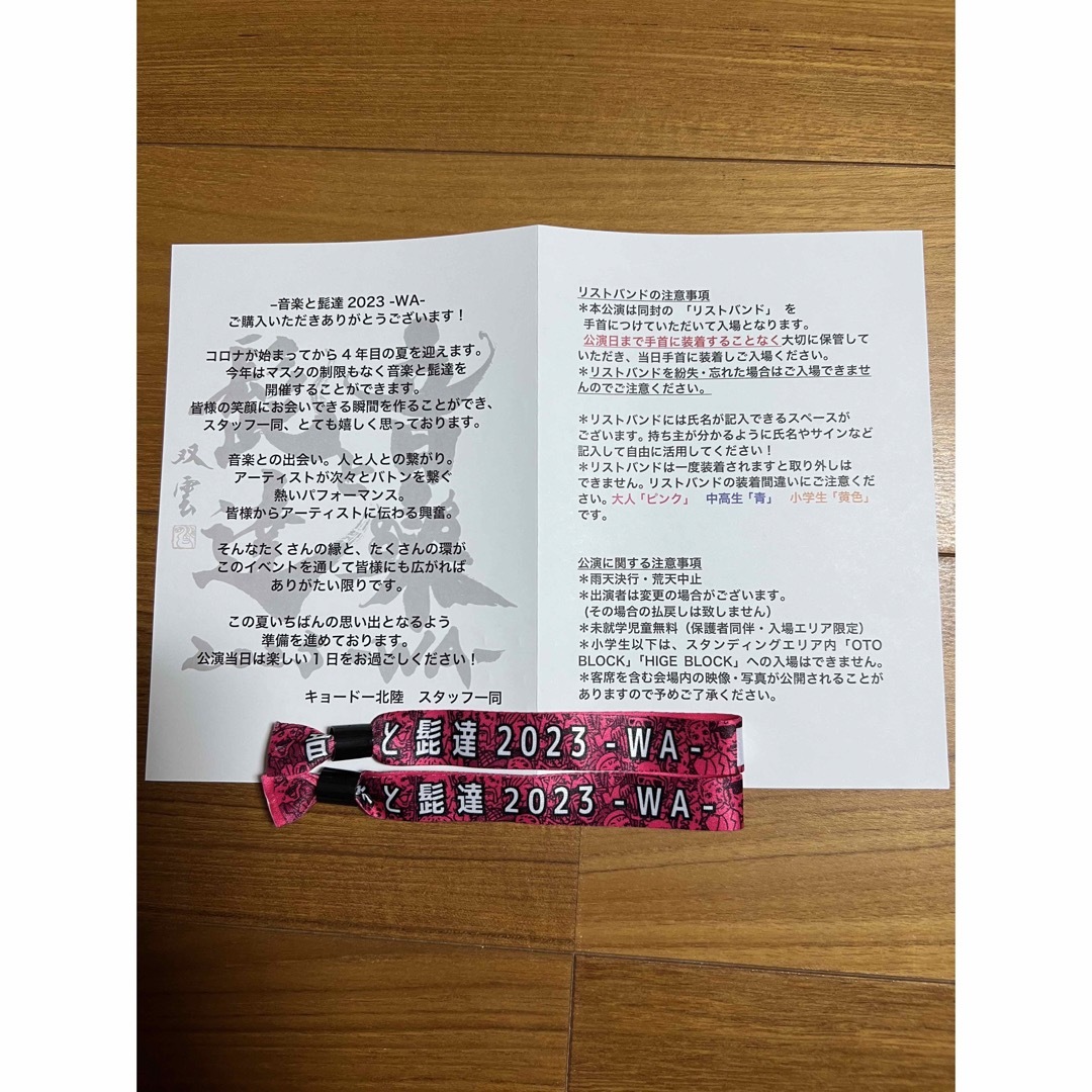 爆買い送料無料 音楽と髭達 2023 WA 音髭 小学生用リストバンド
