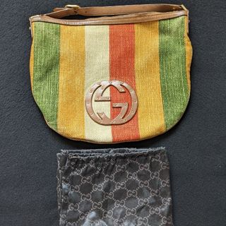 グッチ(Gucci)のGUCCI　グッチ　マルチカラーストライプ　キャンバス　ハンドバッグ　イタリア製(ハンドバッグ)