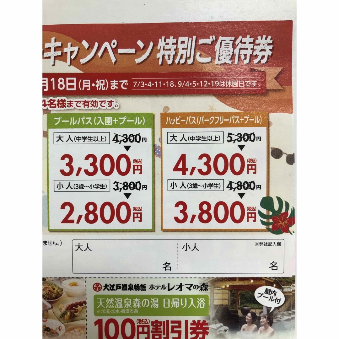 送料無料レオマワールド フリーパス 優待券割引券♪2枚速達便+