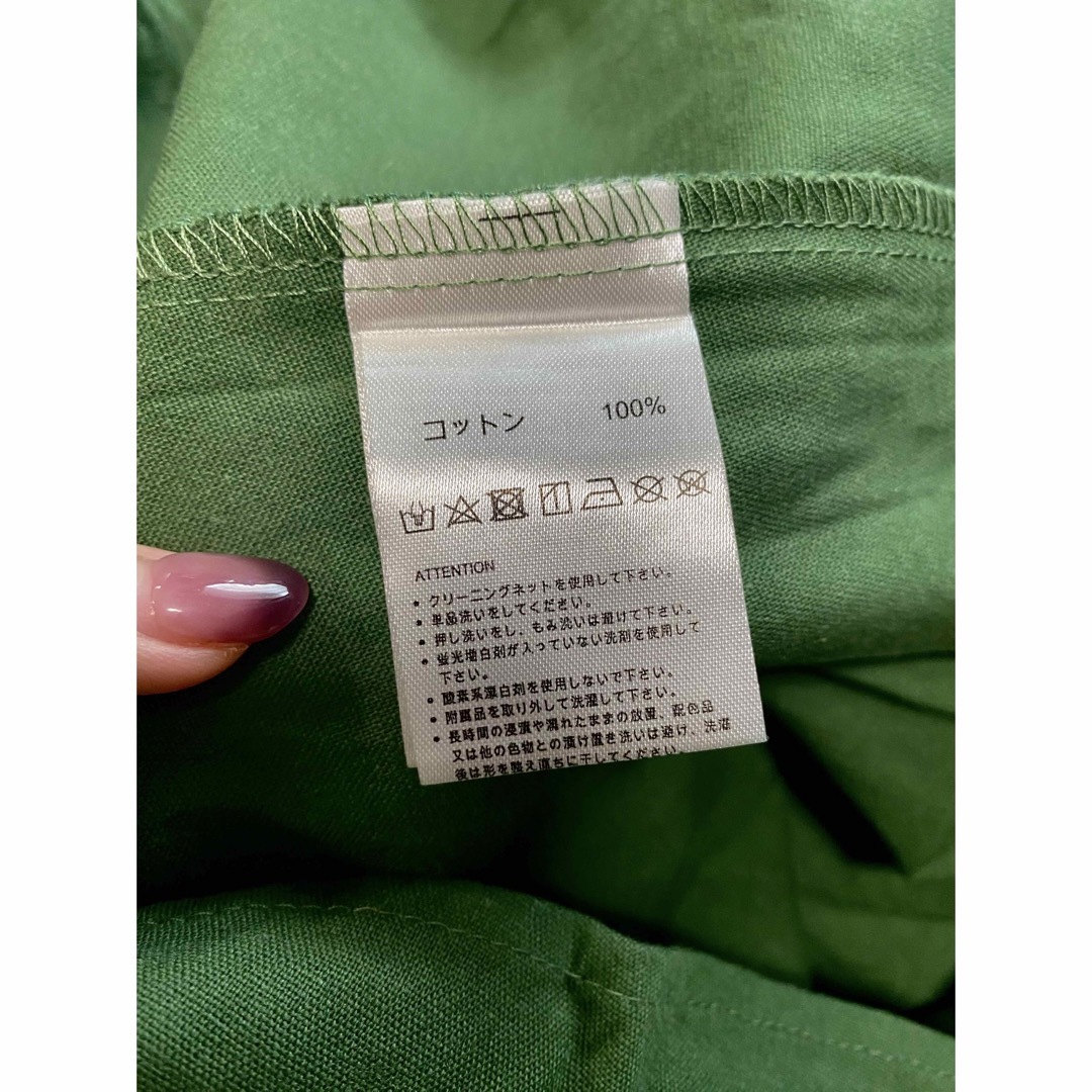 ABITOKYO(アビトーキョー)のemi+ スクエアネックワンピース 腰リボンつき 半袖 グリーン レディースのワンピース(ロングワンピース/マキシワンピース)の商品写真