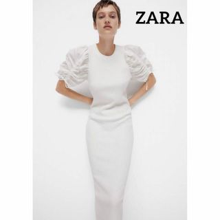 ザラ(ZARA)の7 ZARA リブ パフスリーブ ワンピース M(ロングワンピース/マキシワンピース)