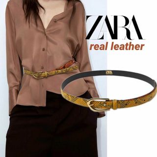 ザラ(ZARA)のZARA スネークスキン柄 リアルレザーベルト(ベルト)