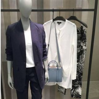 美品 セオリー リネンノーカラージャケット 8104117 ネイビー 00