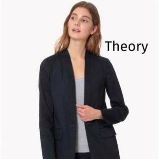 セオリー(theory)の美品　セオリー リネンノーカラージャケット 8104117 ネイビー 00(ノーカラージャケット)