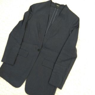 美品 セオリー リネンノーカラージャケット 8104117 ネイビー 00