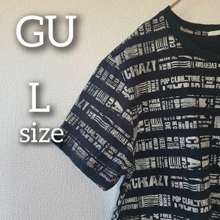 ジーユー(GU)のGU　ジーユー　Tシャツ　総柄　プリント　L ロゴ　英字　カジュアル　ボーダー(Tシャツ/カットソー(半袖/袖なし))