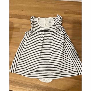 プチバトー(PETIT BATEAU)の【ちゃん様専用】プチバトー　ボーダーワンピ　ロンパース　12m 74cm(ロンパース)