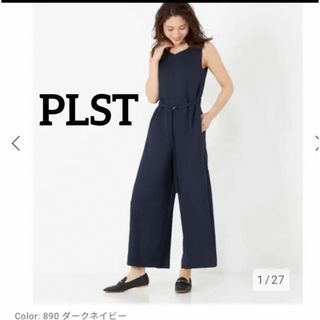 プラステ(PLST)のPLST Vネック　ベルト付き　オールイン　ネイビー　ワイドパンツ(オールインワン)