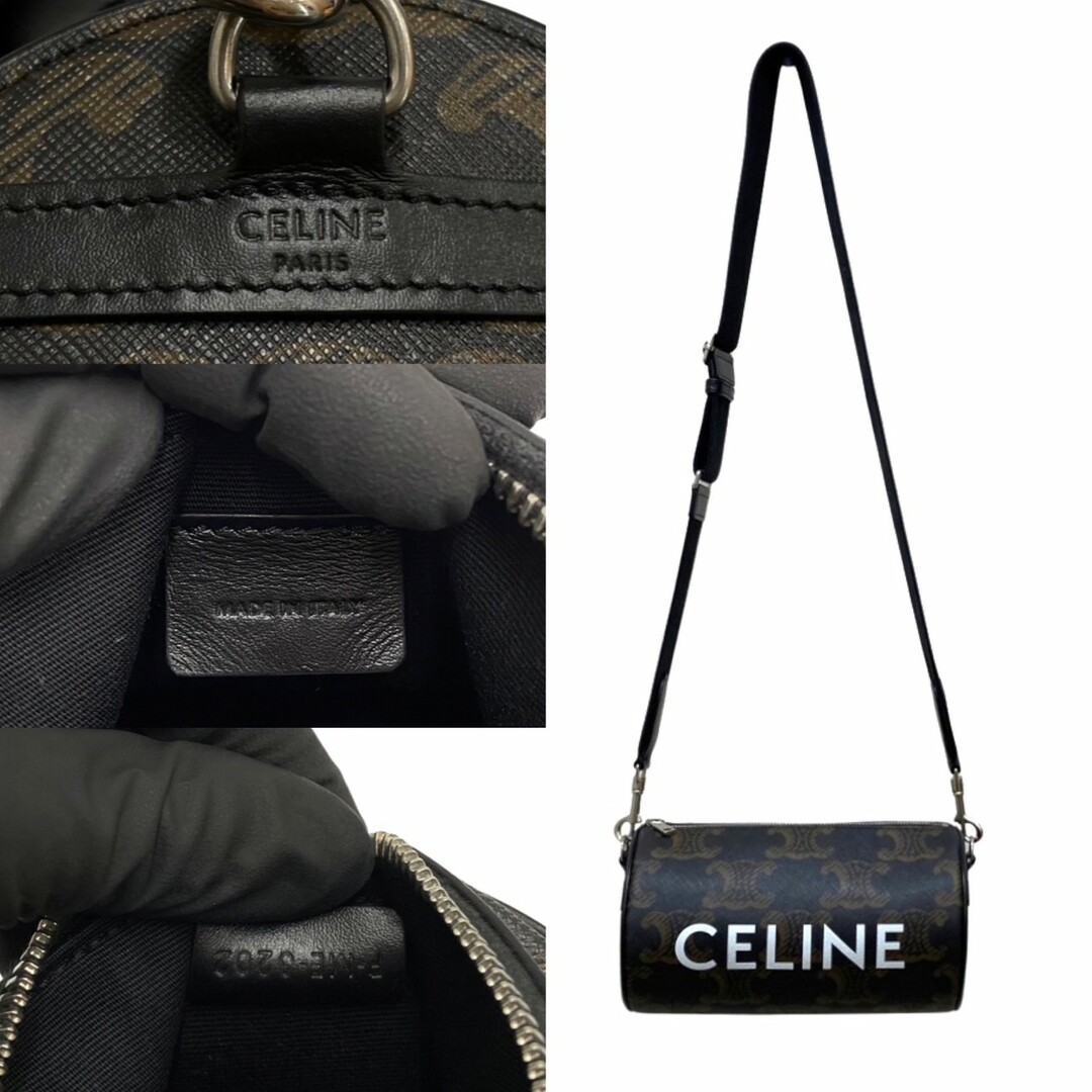ほぼ未使用 CELINE セリーヌ シリンダーバッグ トリオンフ ロゴ レザー 本革 ミニ ショルダーバッグ クロスバッグ ブラック ブラウン 22061