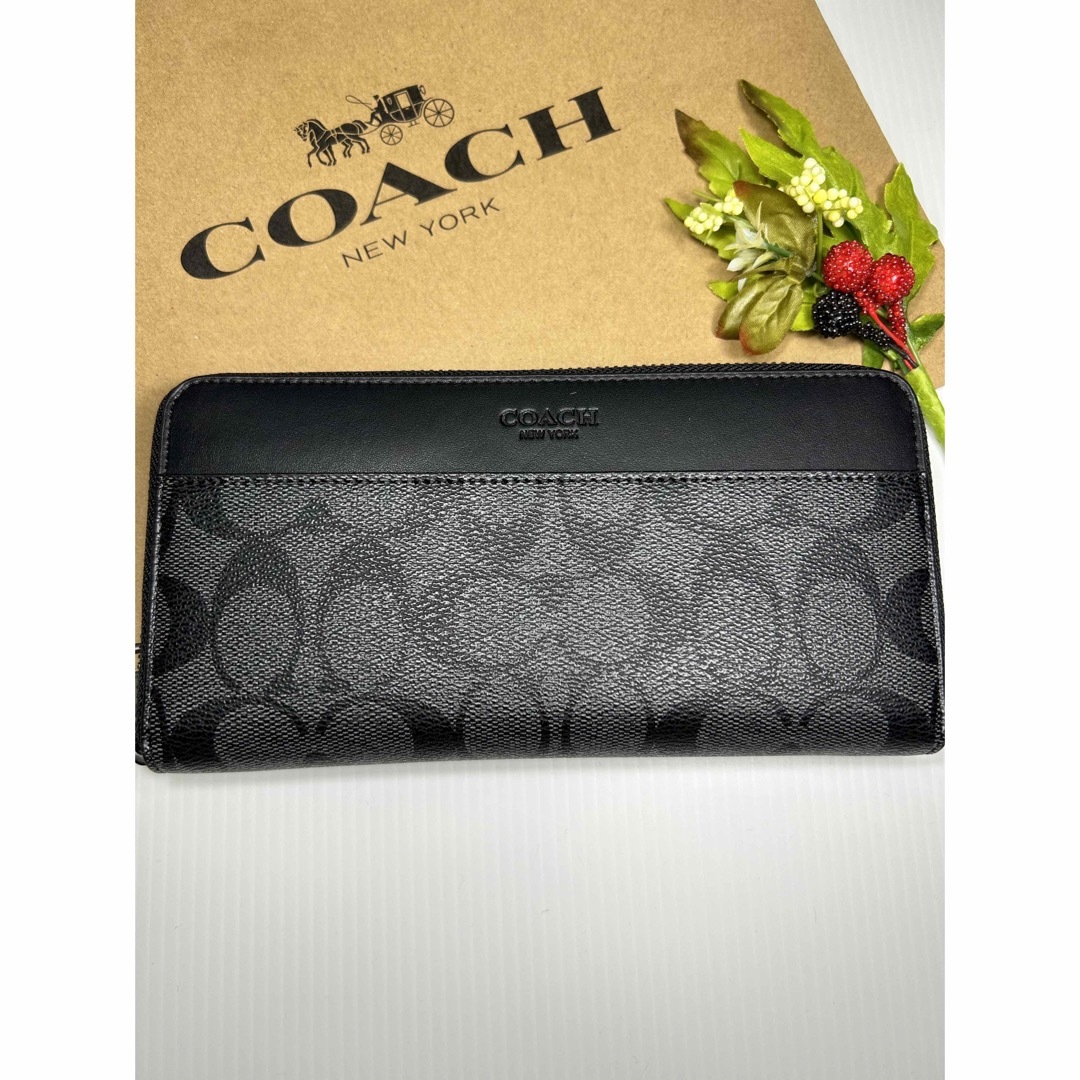 COACH - 新品 未使用 コーチCOACHラインシグネチャーブラック長財布の