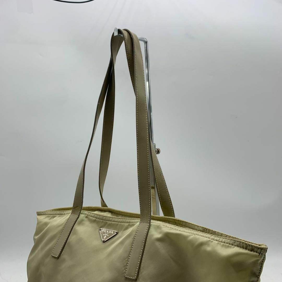 PRADA - プラダ レザー テスートナイロン トートバッグ ベージュ 三角