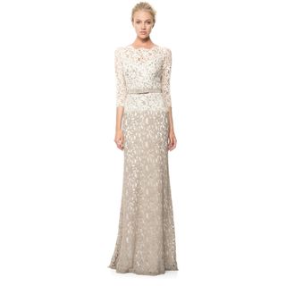 タダシショウジ(TADASHI SHOJI)のTADASHI SHOJI レース 7部袖 ベルト付き ロングドレス 7~9号(ロングドレス)