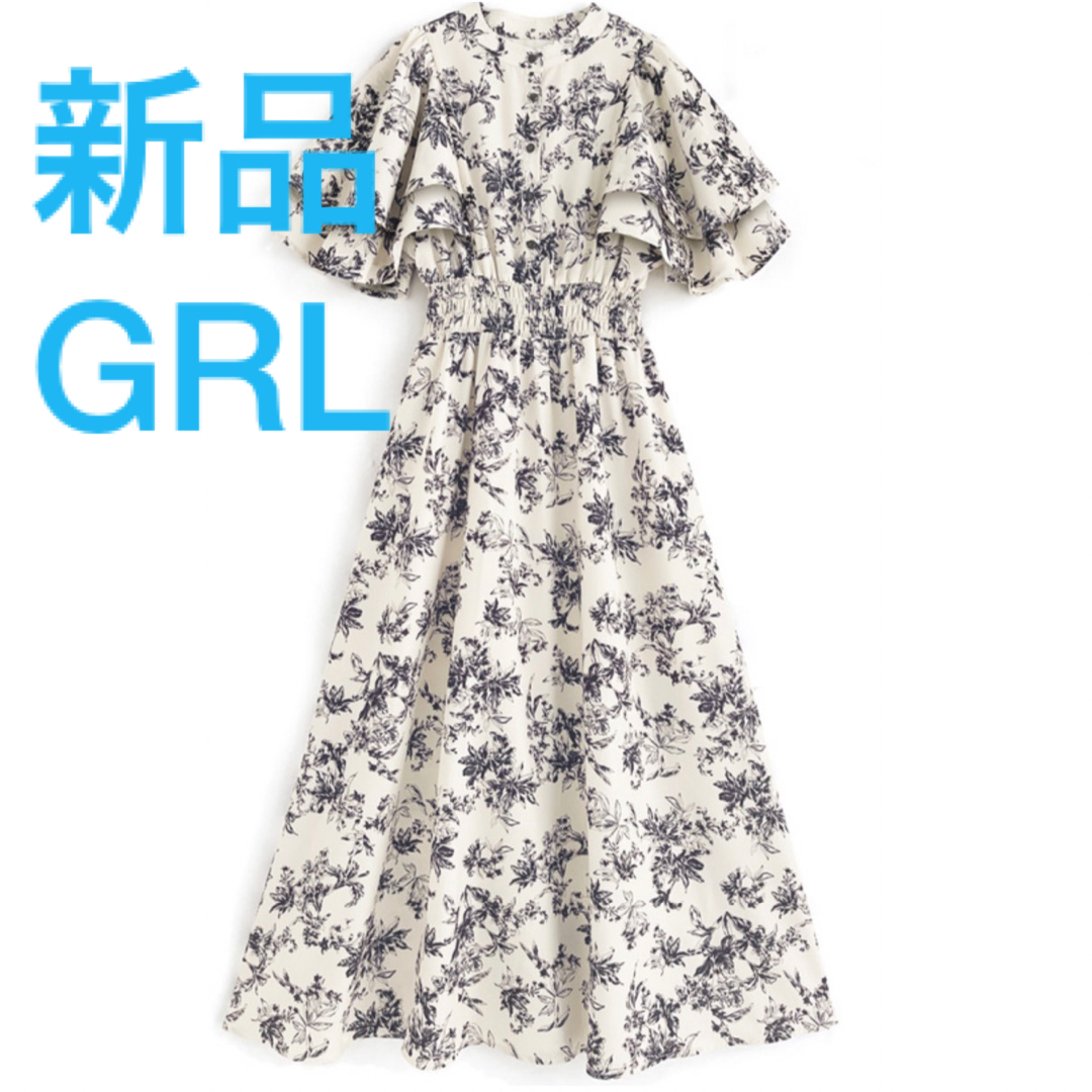 GRL(グレイル)の大人気　完売品　新品　タグ付き　GRL 花柄ダブルフリルスリーブフレアワンピース レディースのワンピース(ロングワンピース/マキシワンピース)の商品写真