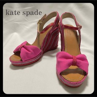 ケイトスペードニューヨーク(kate spade new york)の【美品】kate spade ケイトスペード ウェッジソール ストラップ リボン(サンダル)