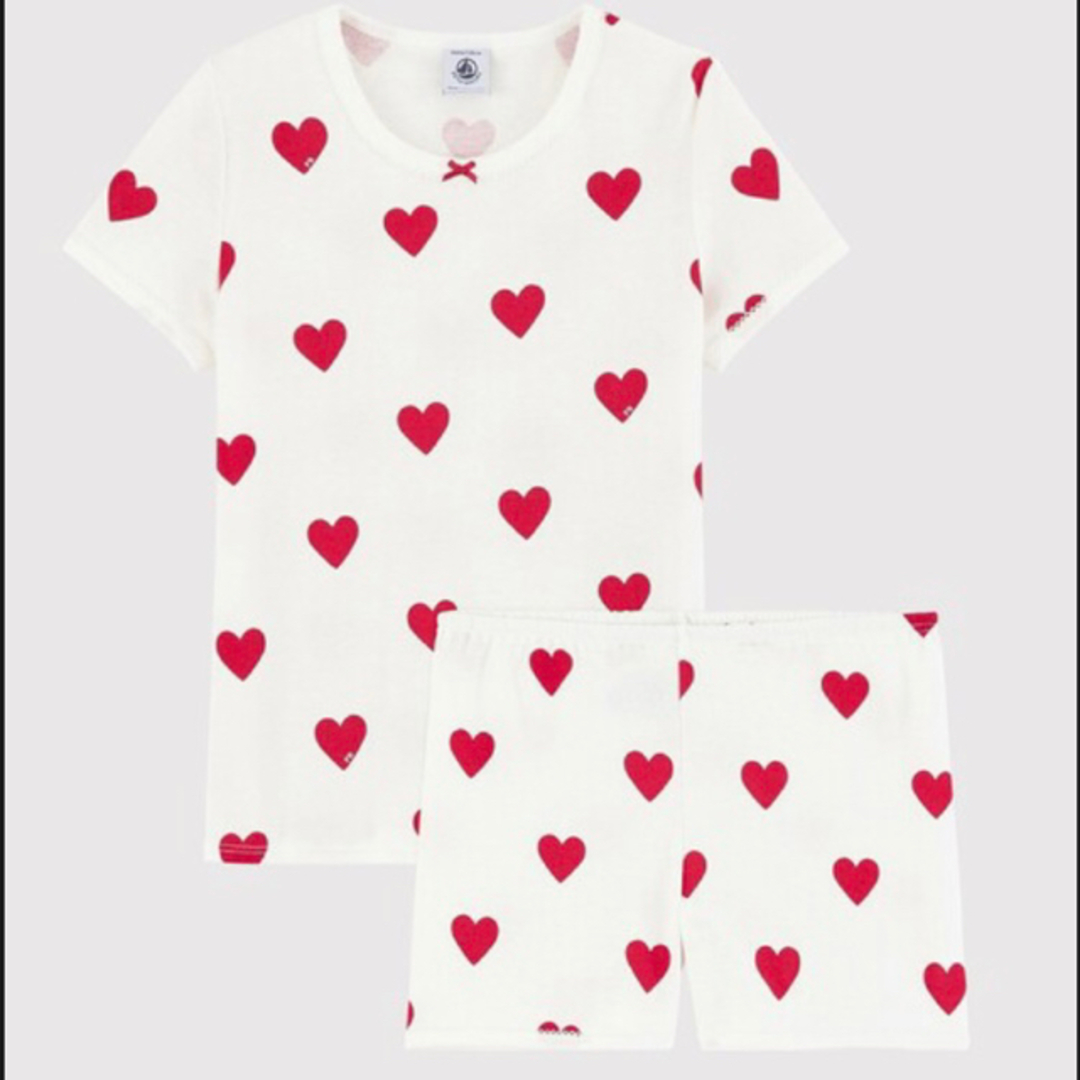 PETIT BATEAU(プチバトー)のプチバトー　ハート　パジャマ　半袖　半そで　半ズボン キッズ/ベビー/マタニティのキッズ服女の子用(90cm~)(パジャマ)の商品写真