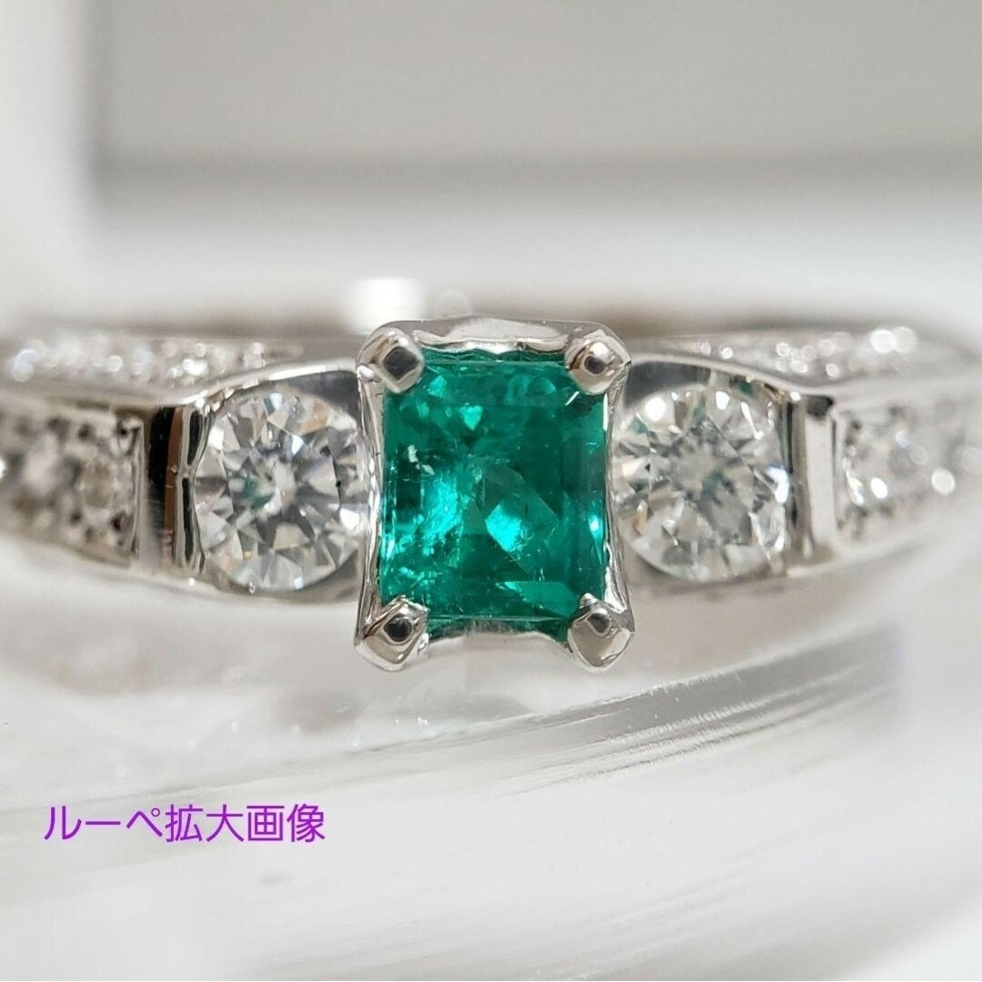 SALE 新品☆PT 天然エメラルド 0.24ct D 0.34ct 11号 レディースのアクセサリー(リング(指輪))の商品写真