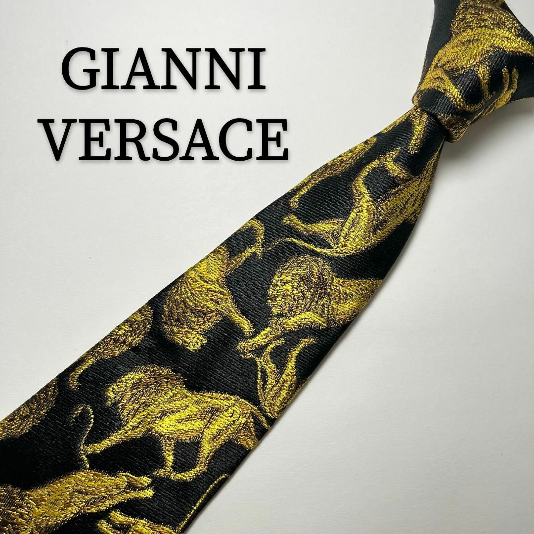 ヴェルサーチ GIANNI VERSACE ネクタイ ゴールド ライオン  黒