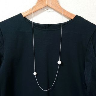 wコットンパールのロングネックレス silver(ネックレス)