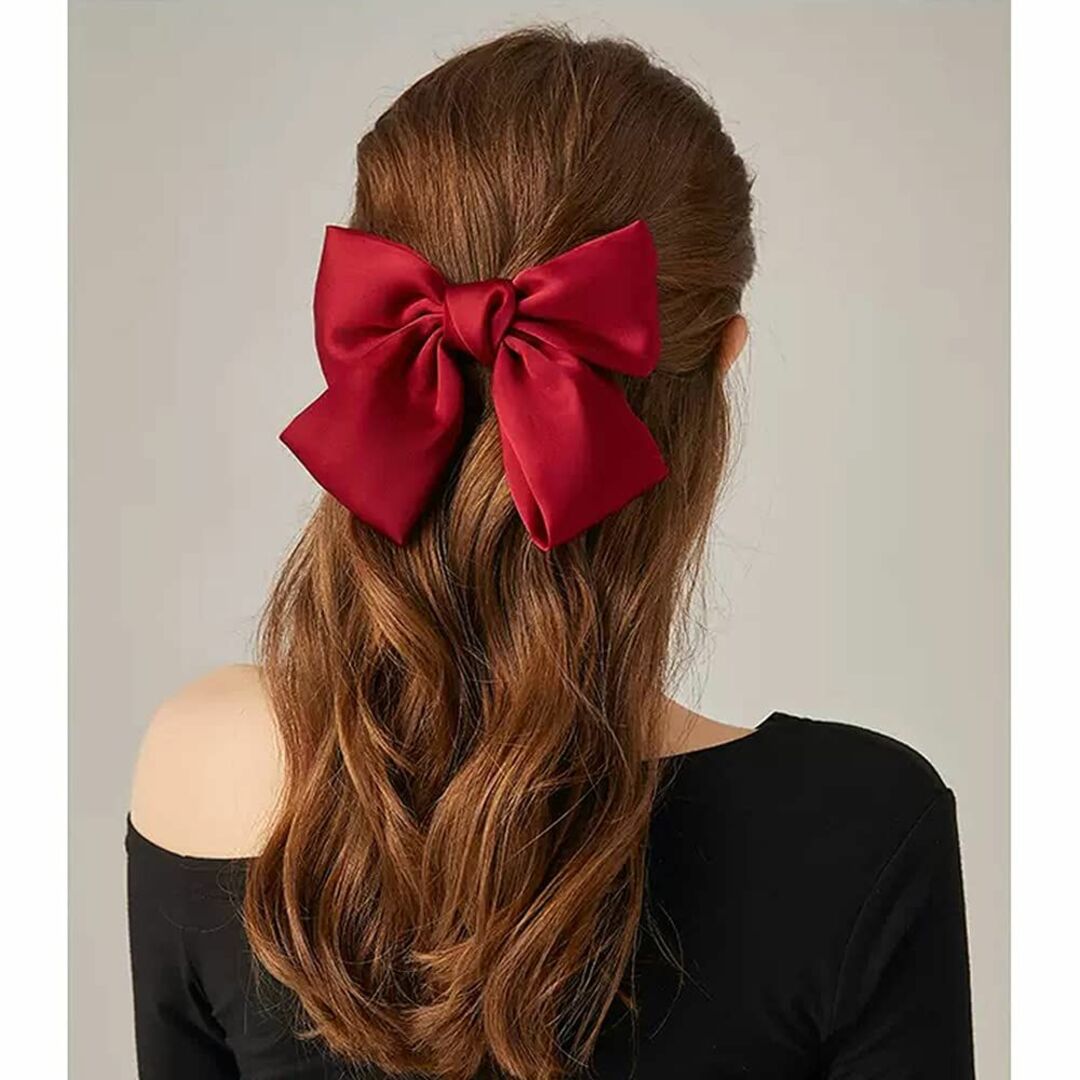 サムコス 蝶結び 髪飾り リボン ヘアピン本 2個入り 大きめ 黒+赤 かわいい
