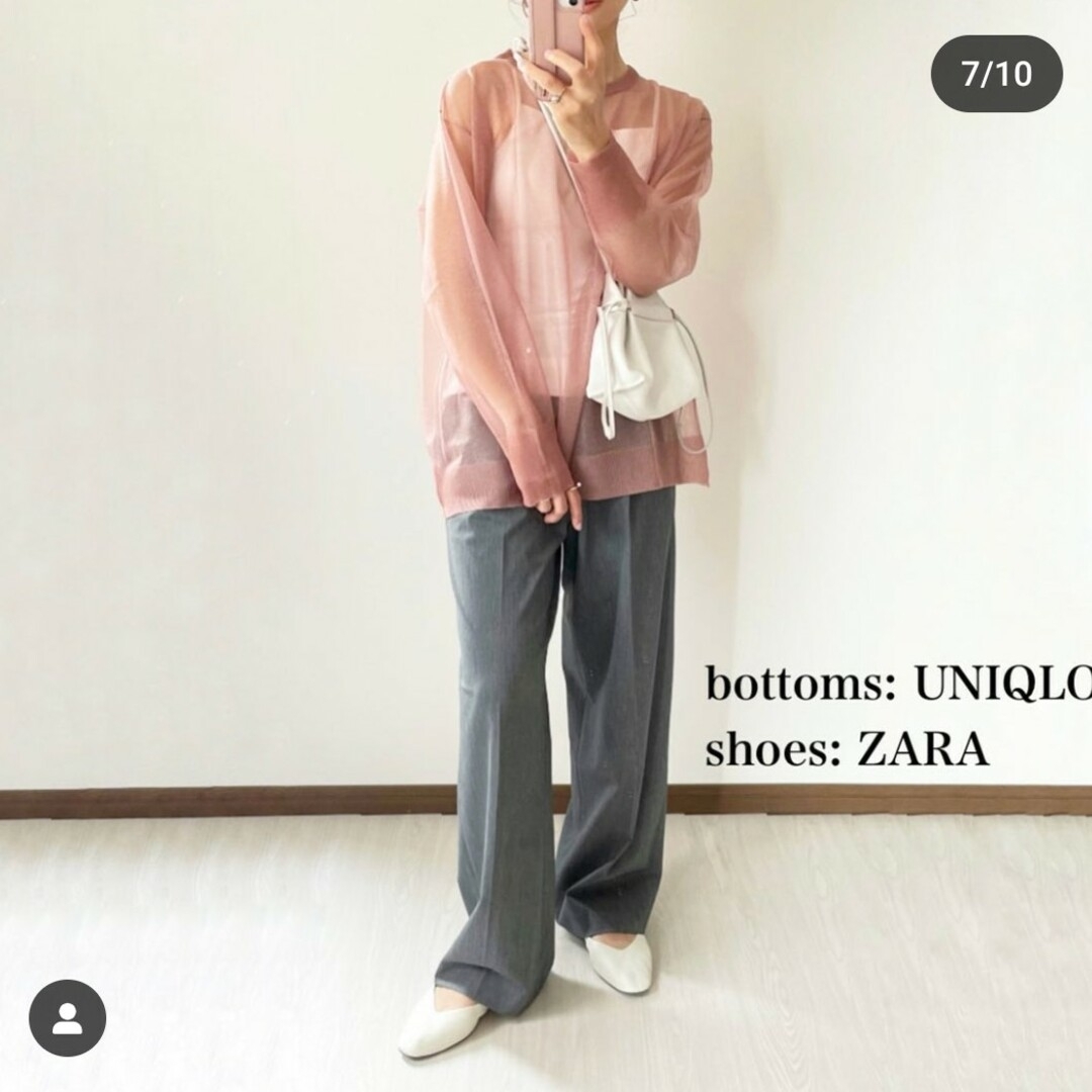 ZARA(ザラ)のZARA　セミシースルー ニット トップス　Lサイズ　ピンク色 レディースのトップス(シャツ/ブラウス(長袖/七分))の商品写真