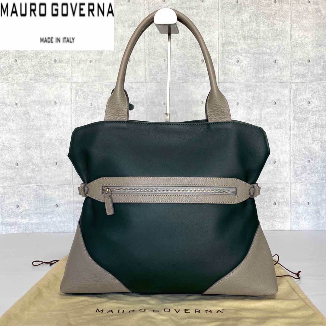 極美品】MAURO GOVERNA グリーン×グレージュ レザー トートバッグの ...