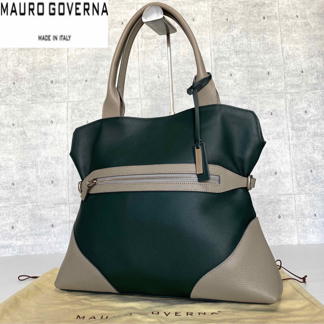 ロイヤルブランド【良品】WAKO×MAURO GOVERNA グレージュ レザー ハンドバッグ