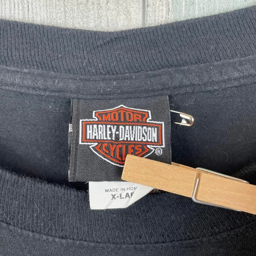 Harley Davidson(ハーレーダビッドソン)の古着　ハーレーダビッドソン　Tシャツ　両面プリント　鷲　ドクロ　黒　XL メンズのトップス(Tシャツ/カットソー(半袖/袖なし))の商品写真