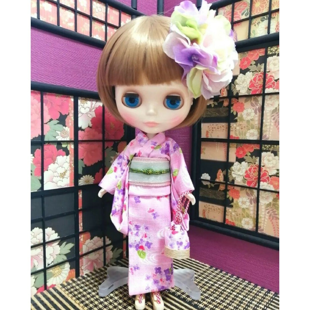 【夢人屋呉服店】ブライス　着物　浴衣　紫陽花柄浴衣セット(濃紺)